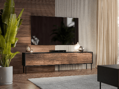 Tv-meubel HEPRANI 200 cm walnoot bruin/zwart