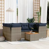 7-delige Loungeset met kussens poly rattan grijs