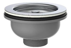 Kirchhoff ECO-SAVE kunststof korfventiel, grijs, 1 1/2" ET, roestvrijstalen ventielbeker en zeef Ø114 mm - 98835249