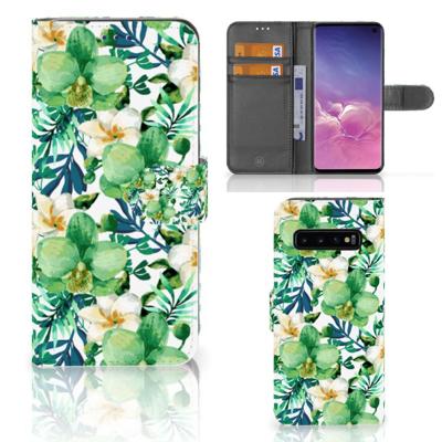 Samsung Galaxy S10 Hoesje Orchidee Groen | Portemonnee hoesje