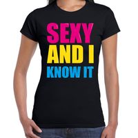 Sexy and i know it fun tekst  / verjaardag t-shirt zwart voor dames 2XL  - - thumbnail