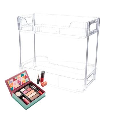 Badkamer/keuken organizer - transparant - metaal - 2 lagen - 30 x 17 x 26 cm - douche rek