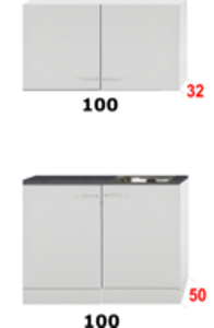 Kleine keuken 100cm x 50cm diep met rvs spoelbak en wandkasten RAI-9913