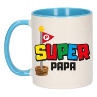 Cadeau koffie/thee mok voor papa - blauw - super papa - keramiek - 300 ml - Vaderdag