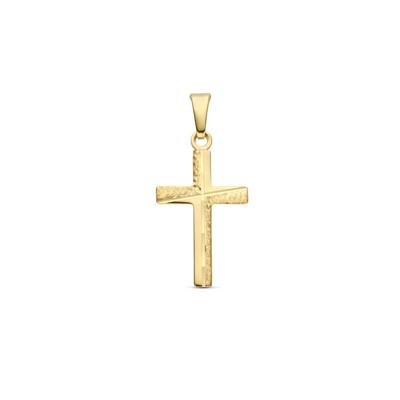 14K Geelgouden Hanger in de Vorm van een Kruis - Elegantie met Diepte en Betekenis