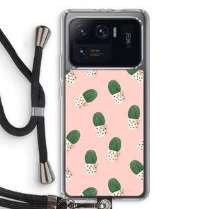 Cactusprint roze: Xiaomi Mi 11 Ultra Transparant Hoesje met koord