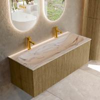 Badmeubel Mondiaz Kurve-Dlux | 120 cm | Meubelkleur Dusk | Wastafelkleur Nata | Solid surface | Wasbak midden spoelbak | 2 kraangaten