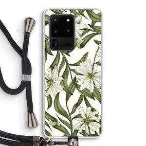Wit bloemenpatroon: Samsung Galaxy S20 Ultra Transparant Hoesje met koord
