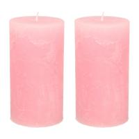 Stompkaars - 2x - roze - 7 x 13 cm - rustiek model - cilinderkaars - kaars