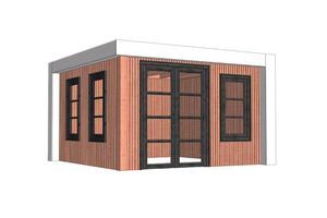 Buitenverblijf Verona 400x400 cm - Plat dak model rechts - Combinatie 1- Plat dak- Onbehandeld lariks Douglas hout- Trendhout