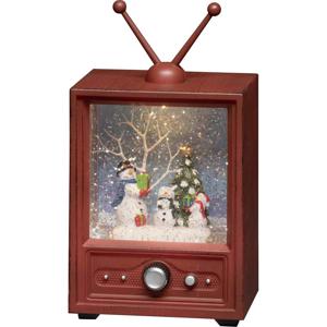 Konstsmide 4373-000 LED-decor Televisie met 3 sneeuwpoppen Warmwit LED Bont Stroomvoorziening kiesbaar, Besneeuwd, Watergevuld, Kerstliedjes