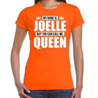 Naam cadeau t-shirt - my name is Joelle - but you can call me Queen - oranje - dames - koningsdag