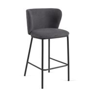 Kave Home Ciselia barkruk H65 chenille Donkergrijs poot zwart