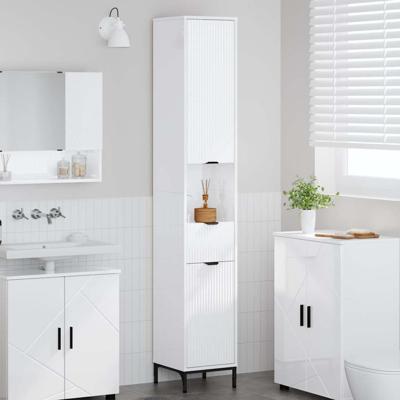 Hoge badkamerkast Hoogglans wit 31.5 x 33 x 190 cm Bewerkt hout