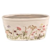 Clayre & Eef Bloempot 27x13x14 cm Roze Beige Keramiek Ovaal Bloemen