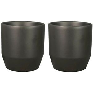 Set van 2x plantenpot/bloempot keramiek mat antraciet - D17.5/H16 cm