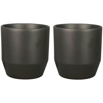 Set van 2x plantenpot/bloempot keramiek mat antraciet - D17.5/H16 cm