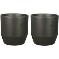 Set van 2x plantenpot/bloempot keramiek mat antraciet - D17.5/H16 cm