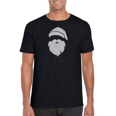 Kersttrui t-shirt - Santa hoofd - zwart met zilveren glitter bedrukking - heren - Kerstkleding