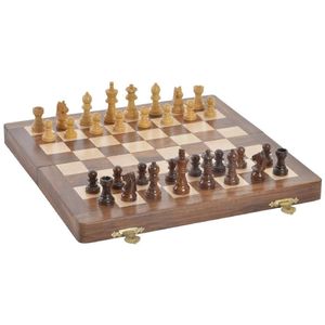 Houten schaakspel in kist/koffer 30 x 30 cm   -