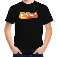 Zwart t-shirt Holland / Nederland supporter Holland met Nederlandse wimpel EK/ WK voor kinderen