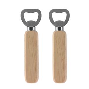 Flessenopener - 2x - RVS - eikenhout - 14 cm - bieropener