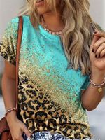 Casual Leopard Loose Crew Neck T-Shirt