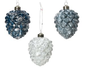 Dennenappel glas l8b8h10 cm a3 kerst - Decoris