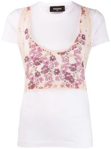 DSQUARED2 t-shirt à empiècements à fleurs - Blanc