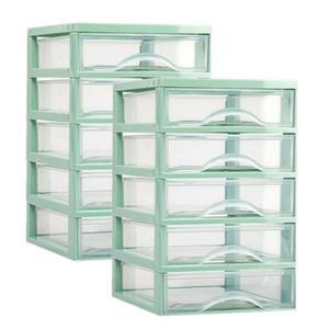 Ladeblokje/bureau organizer 2x lades - mintgroen/transparant - L18 x B21 x H28 cm - plastic