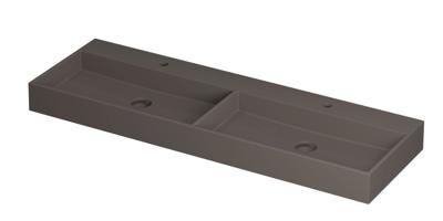 Wastafel United Porselein dubbel met 2 kraangaten incl. porseleinen click plug en verborgen overloop systeem 140 cm x 45 cm x 11 cm Mat basento 0206153