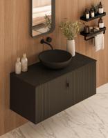 Muebles Costa badmeubel ribbelfront 100cm zwart mat met zwart toppaneel zonder waskom - thumbnail