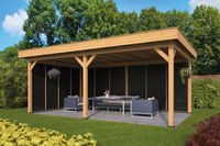Lariks/Douglas Overkapping Oslo L type 2 zwart 478x380 cm- Plat dak- Onbehandeld lariks Douglas hout- Tuindeco