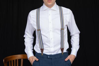 Luxe Leandro Bretels | Voor Mannen | Blauw/geel | Traditionele Bretels | Peaky Blinders