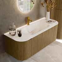 Badmeubel Mondiaz Kurve-Dlux | 120 cm cm | Meubelkleur Dusk | Wastafelkleur Frappe | Solid surface | Wasbak midden spoelbak | 1 kraangat