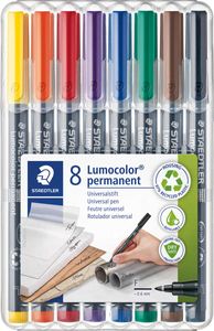 Staedtler Lumocoler 318, OHP-marker, permanent, 0,6 mm, etui van 8 stuks in geassorteerde kleuren