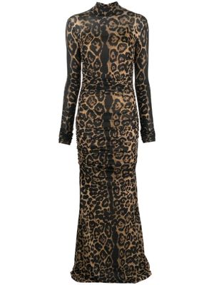 Blumarine robe froncée à imprimé léopard - Noir