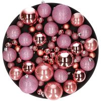 Kerstversiering set kerstballen roze 6 - 8 - 10 cm - pakket van 40x stuks - Kerstbal - thumbnail