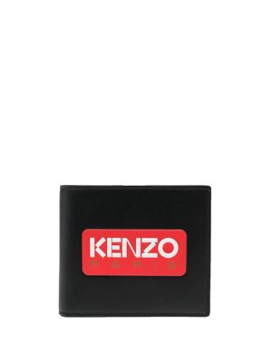 Kenzo portefeuille pliant en cuir à patch logo - Noir