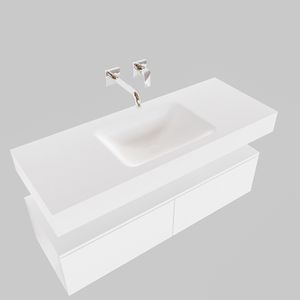Badkamermeubel BWS Ibiza 120 cm Twee Soft-Close Lades Solid Surface Wastafel Mat Wit (acht varianten)