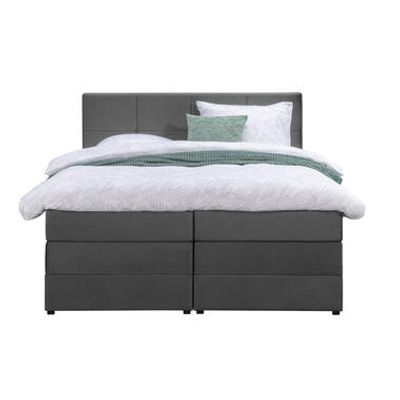 Boxspring met opbergruimte Liv geblokt - grijs - 120x200 cm - Leen Bakker