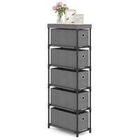 Smalle Commode Met 5 Lades & Metalen Frame & Houten Blad Opbergtoren Kledingorganizer Grijs