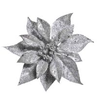 1x Kerstboomversiering bloem op clip zilveren kerstster 18 cm