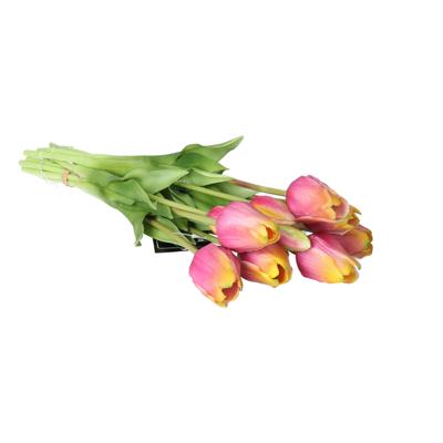 Kunst tulpen boeket Sally - 7x stuks - paars - real touch - 47 cm - kunst zijdebloemen