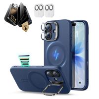 iPhone 17 Bundle Cloud Soft Magnetic Case (Stash Stand) and Armorite Pro Privacy Screen Protector - Navy Blue