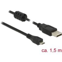 Delock USB-kabel USB 2.0 USB-A stekker, USB-micro-B stekker 1.50 m Zwart Met Ferrietkern 84902 - thumbnail