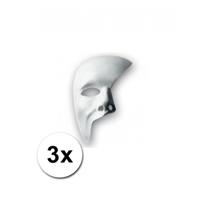 Carnaval verkleed masker phantom of the opera - 3x - wit - met elastiekje - plastic - beschilderbaar - thumbnail