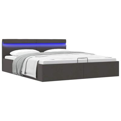 Bedframe met opbergruimte en LED stof donkergrijs 160x200 cm