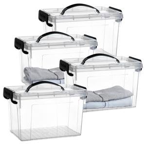 Opslagbox met deksel - 4x - transparant grijs - 6 liter - 25 x 19 x 17 cm - kunststof