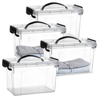 Opslagbox met deksel - 4x - transparant grijs - 6 liter - 25 x 19 x 17 cm - kunststof